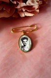Gold Coloured Oval Photo Boutonniere Lapel Pin.