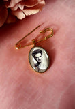 Gold Coloured Oval Photo Boutonniere Lapel Pin.