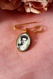 Gold Coloured Oval Photo Boutonniere Lapel Pin.