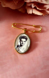 Gold Coloured Oval Photo Boutonniere Lapel Pin.