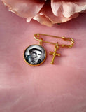 Gold Coloured Memorial Photo Lapel Pin With Cross