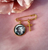 Gold Coloured Memorial Photo Lapel Pin With Cross