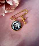 Gold Coloured Memorial Photo Lapel Pin With Cross