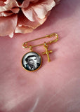 Gold Coloured Memorial Photo Lapel Pin With Cross