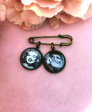 Antique Bronze Groom Memory Photo Lapel Pin